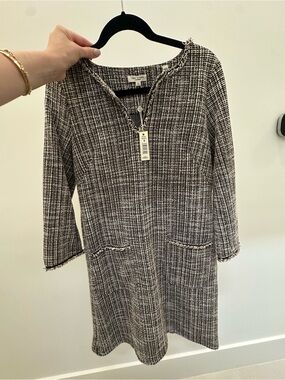 Max Studio Black & White Tweed Long-Sleeve Shift Dress Size S